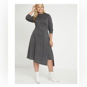 Eloquii grey asymmetrical dress with slit and underskirt